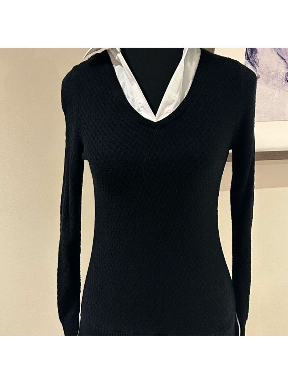 Le Chateau Black V-Neck Sweater with blouse inserts